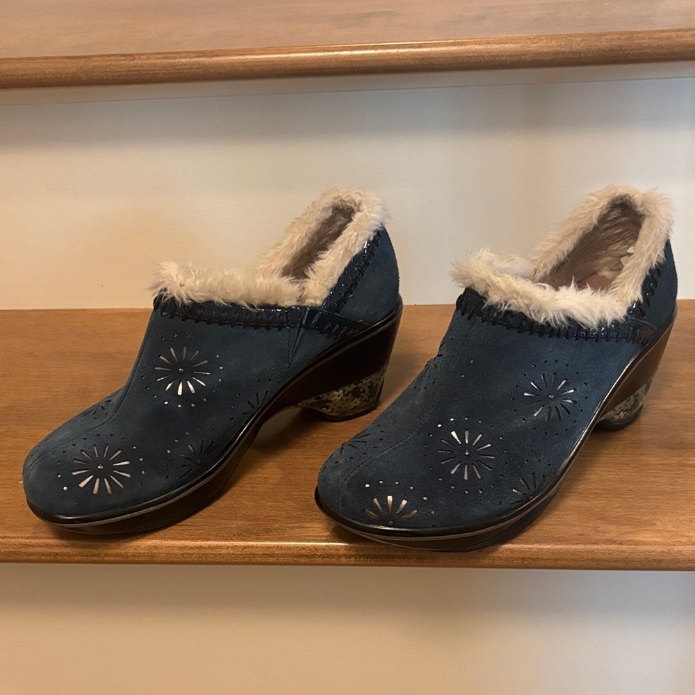 Jambu Navy Suede Mules with Faux Fur